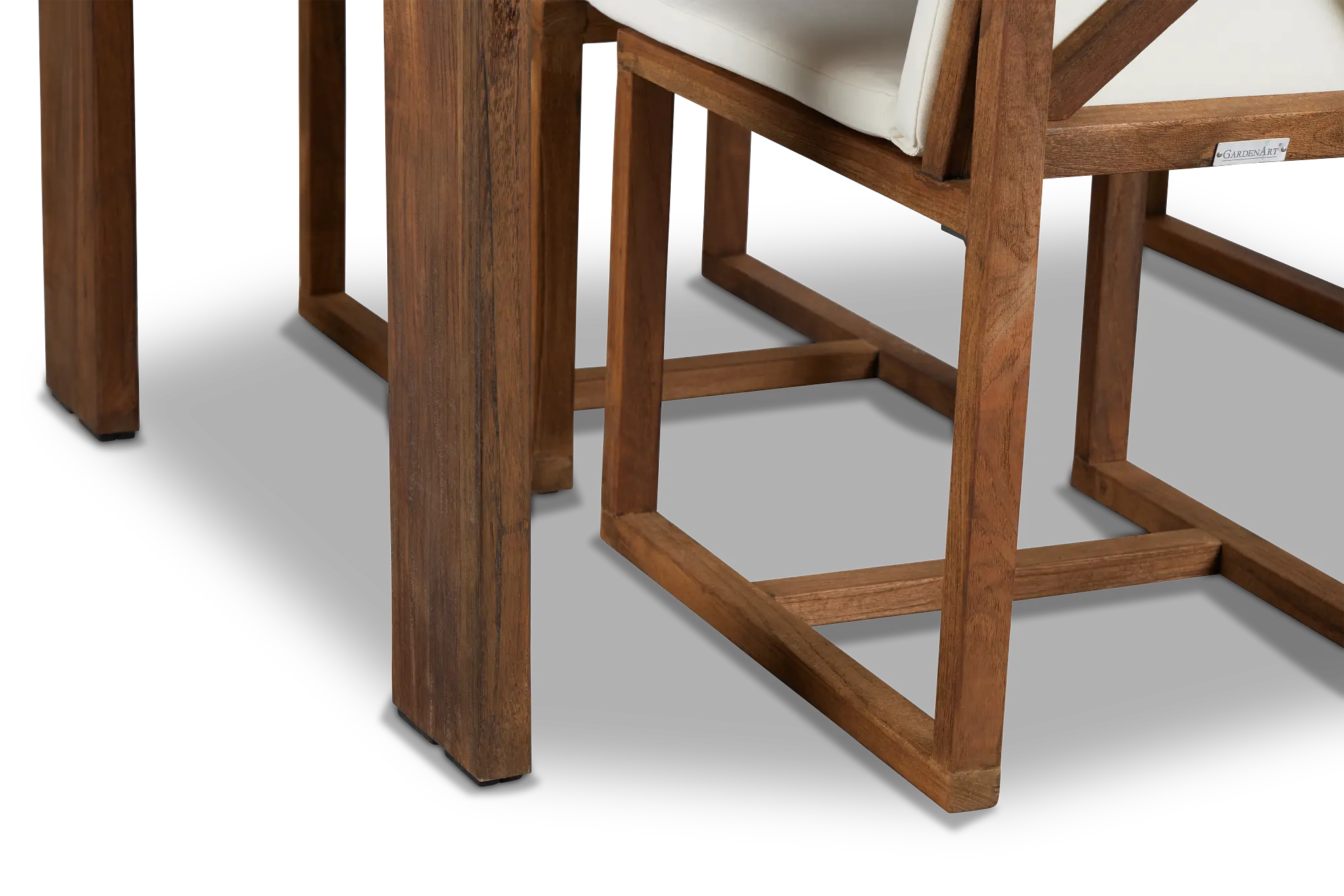 Linear Dark Gray White 82" Teak Table & 4 Teak Cushioned Side Chairs Linear Dark Gray White 82" Teak Table & 4 Teak Cushioned Side Chairs