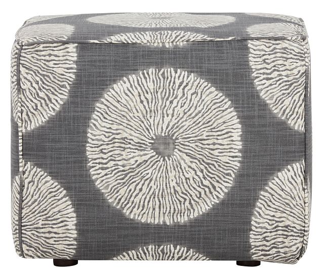 Shibori Gray Fabric Accent Pouf