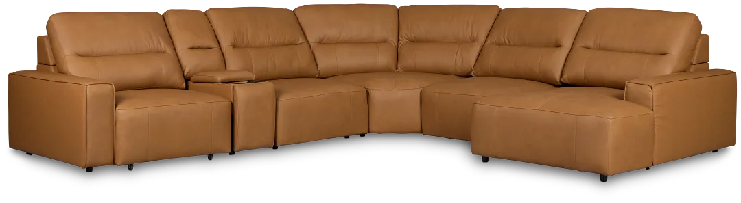 Rudy Brown Lthr/vinyl Medium Dual Power Right Extension Chaise Sectional