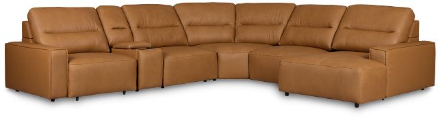 Rudy Brown Lthr/vinyl Medium Dual Power Right Extension Chaise Sectional