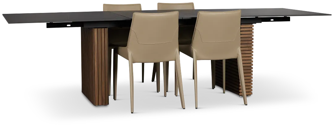 Wayne Two-tone Stone Rectangular Table & 4 Beige Upholstered Chairs