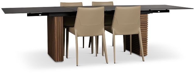 Wayne Two-tone Stone Rectangular Table & 4 Beige Upholstered Chairs