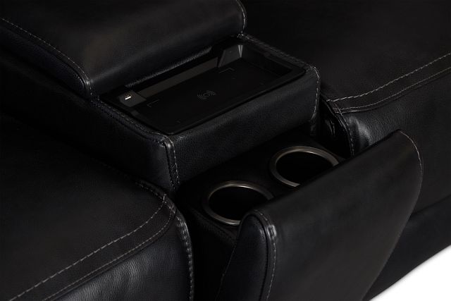 Miles Black Lthr/vinyl 3-piece Dual Power Modular Sofa With Console
