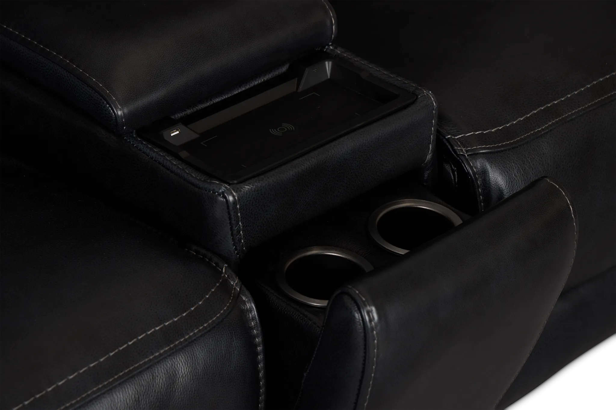 Miles Black Lthr/vinyl 3-piece Dual Power Modular Sofa With Console