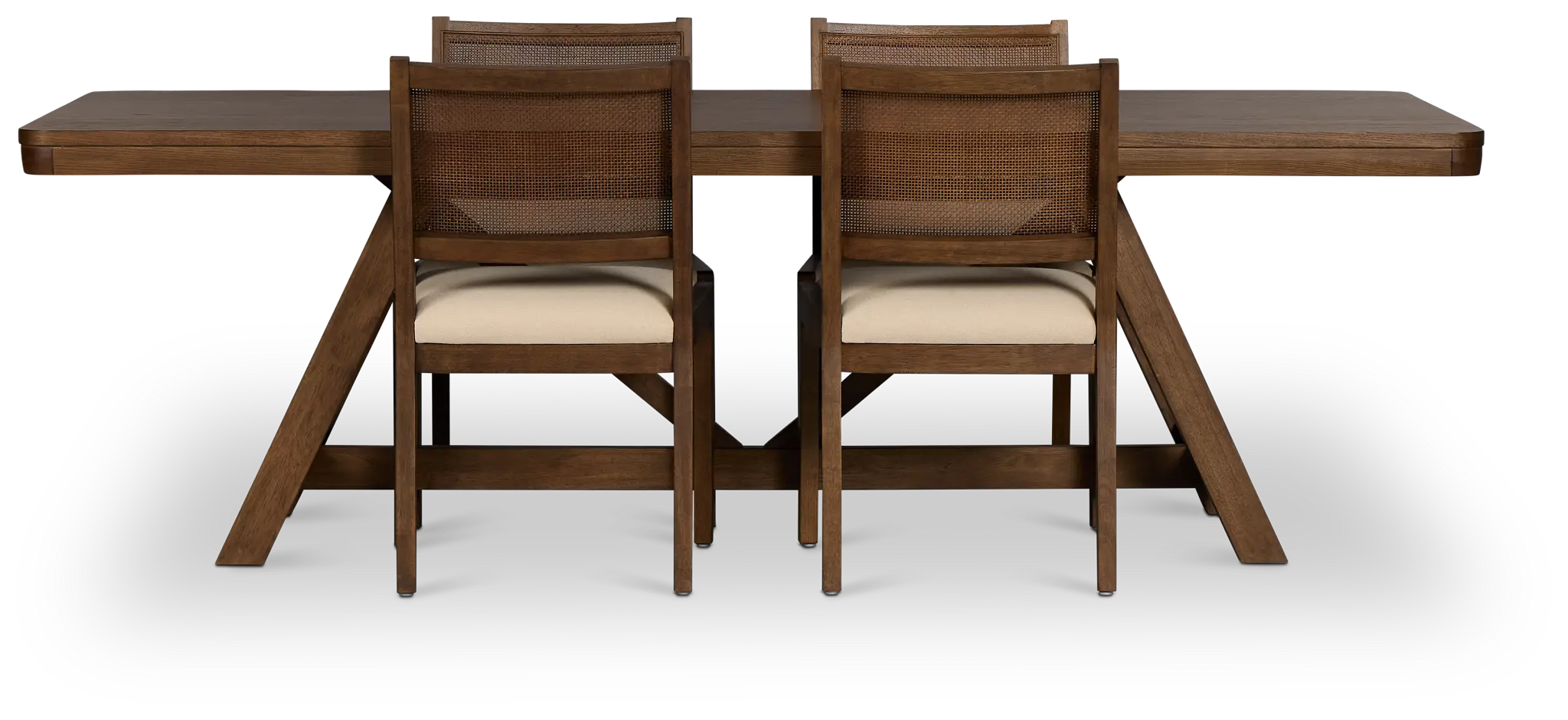 Pacific Mid Tone Trestle Table & 4 Upholstered Chairs Pacific Mid Tone Trestle Table & 4 Upholstered Chairs