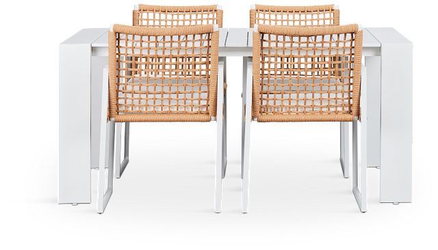 Sunrise White 65" Rectangular Table & 4 Aluminum Arm Chairs