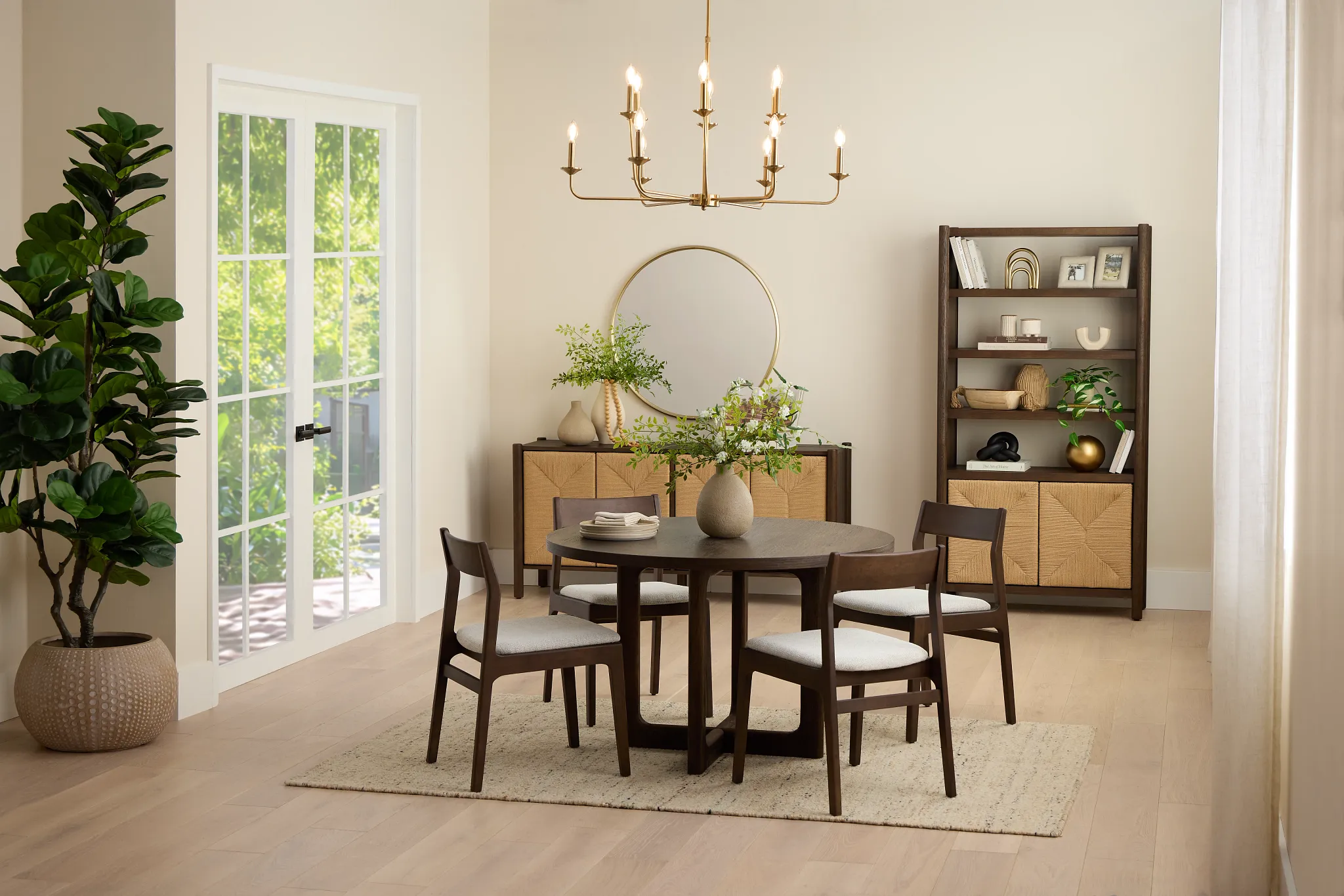 Santorini Dark Tone Round Table & 4 Upholstered Chairs