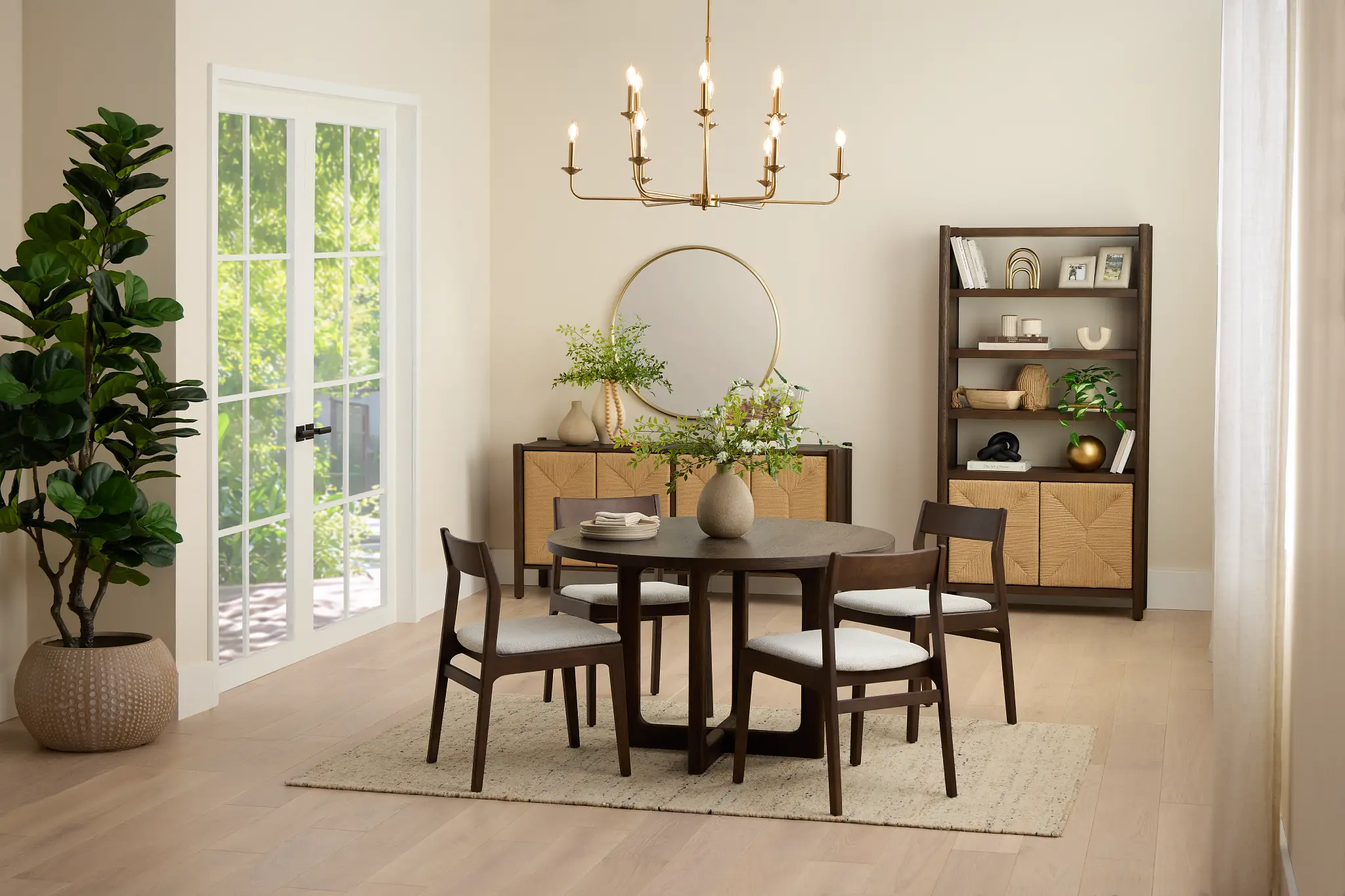 Santorini Dark Tone Round Table & 4 Upholstered Chairs Santorini Dark Tone Round Table & 4 Upholstered Chairs