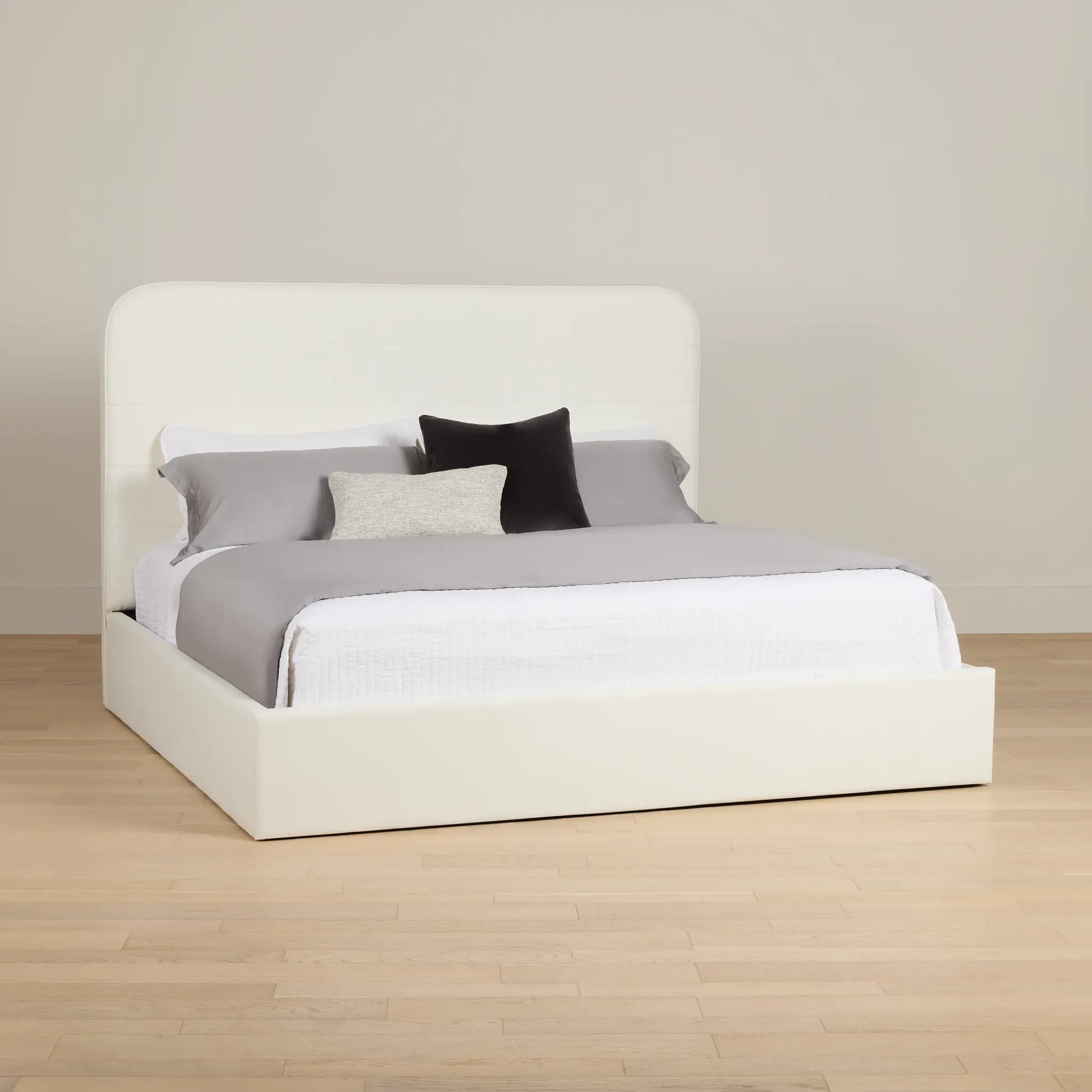 Doral White Curved Upholstered Platform Bed Doral White Curved Upholstered Platform Bed