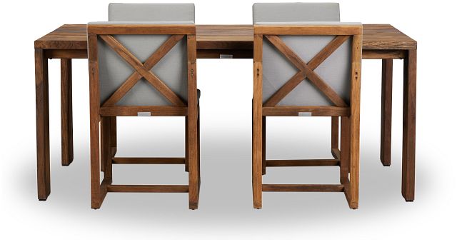 Linear Dark Gray 70" Teak Table & 4 Teak Cushioned Side Chairs