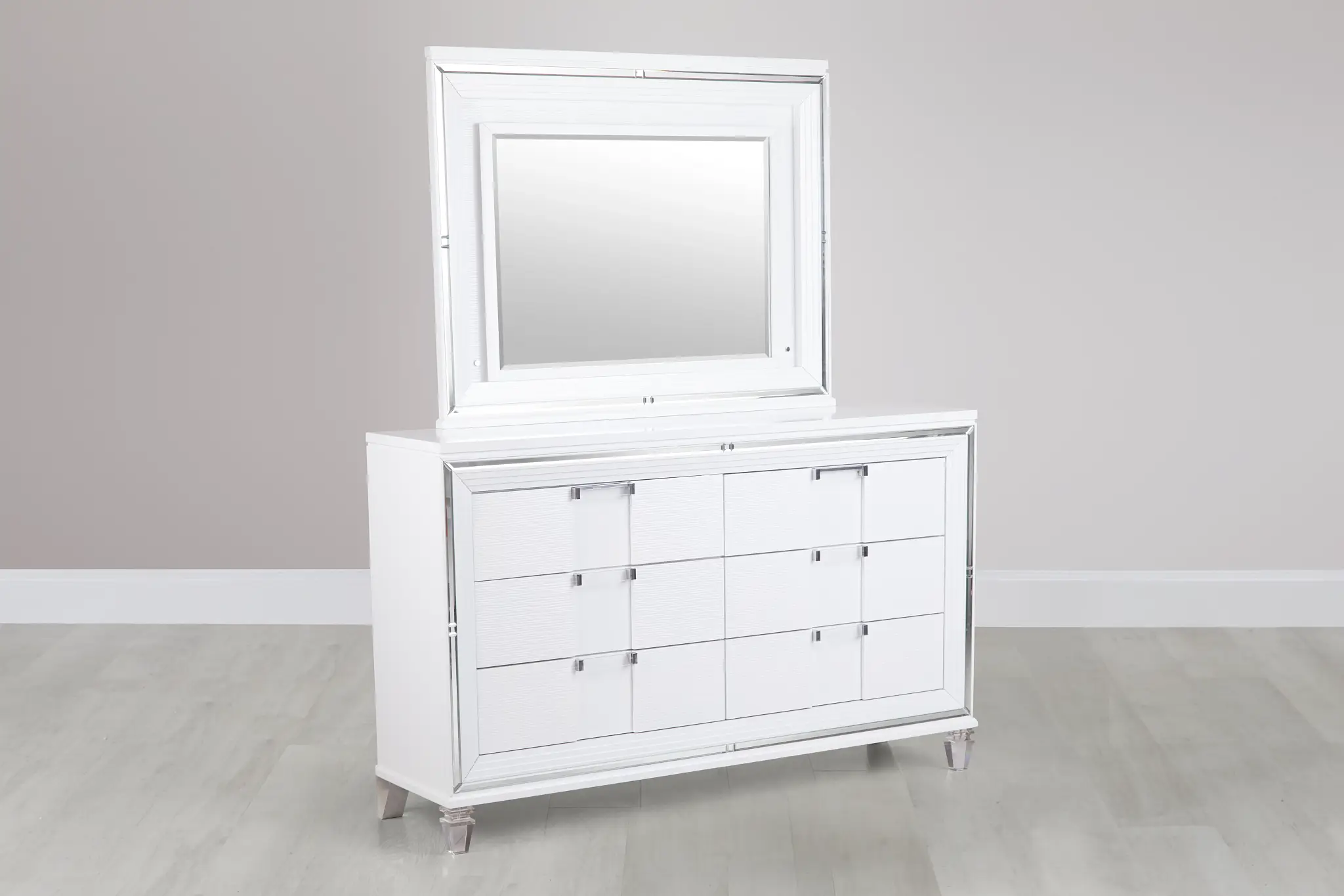 Vegas White Dresser & Mirror Vegas White Dresser & Mirror