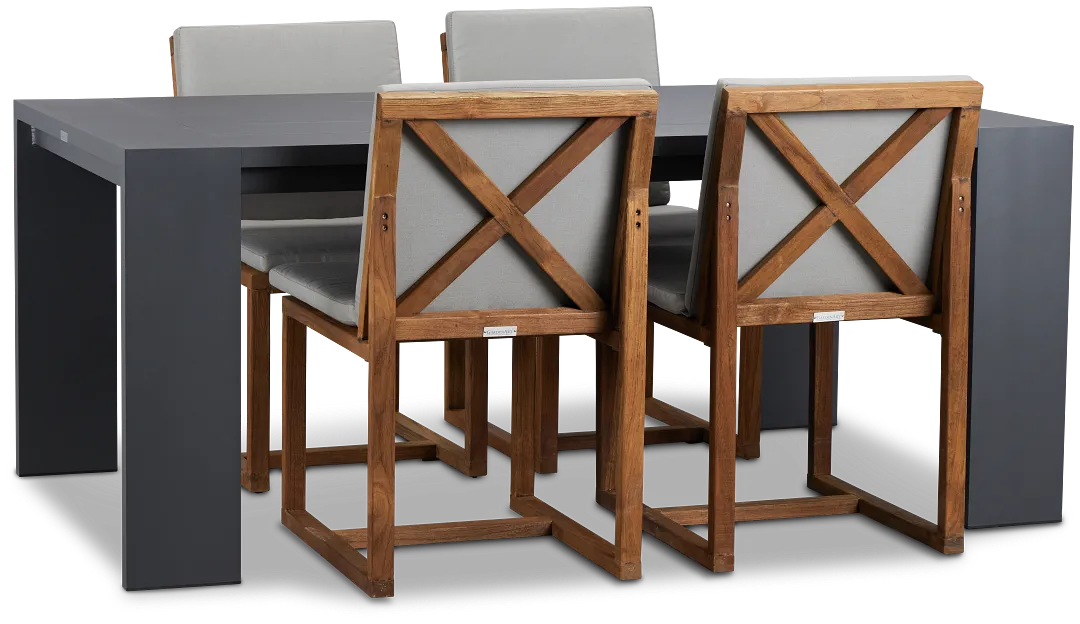 Linear Dark Gray 70" Aluminum Table & 4 Teak Cushioned Side Chairs