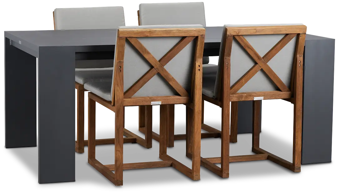 Linear Dark Gray 70" Aluminum Table & 4 Teak Cushioned Side Chairs Linear Dark Gray 70" Aluminum Table & 4 Teak Cushioned Side Chairs