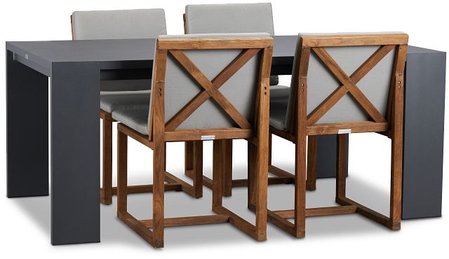 Linear Dark Gray 70" Aluminum Table & 4 Teak Cushioned Side Chairs