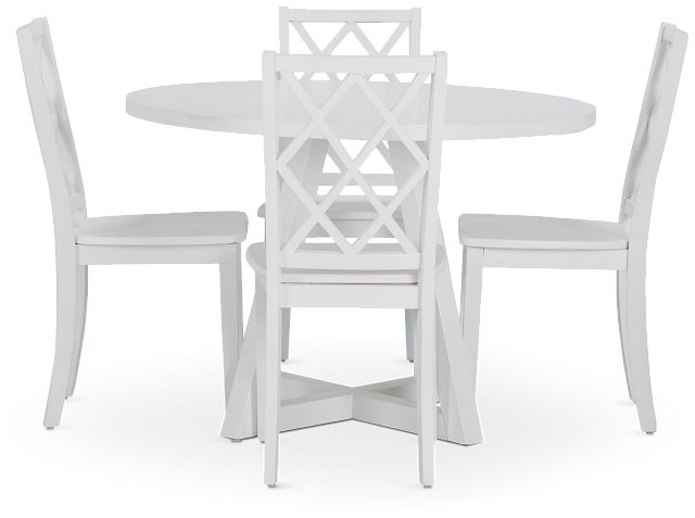 Edgartown White Round Table & 4 White Wood Chairs