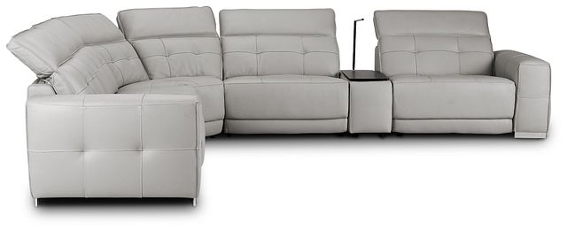 Reva Gray Leather Medium Triple Power 2-arm Sectional