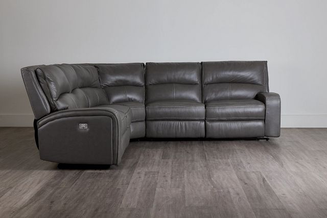Asher Dark Gray Lthr/vinyl Small Two-arm Power Reclining Sectional