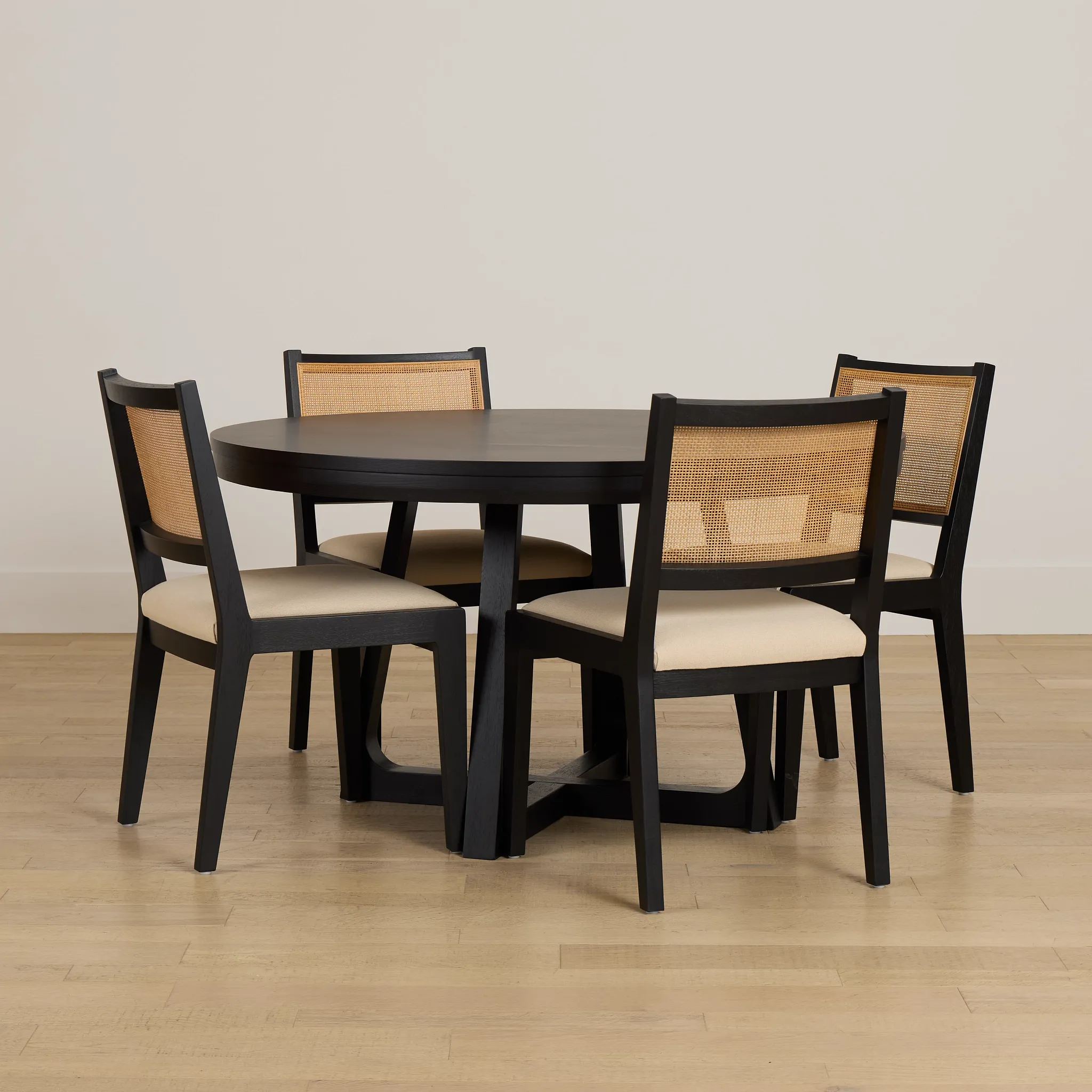 Pacific Black Round Table & 4 Upholstered Chairs
