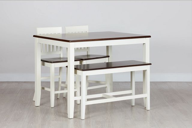 Santos White Two-tone High Table, 2 Barstools & High Bench