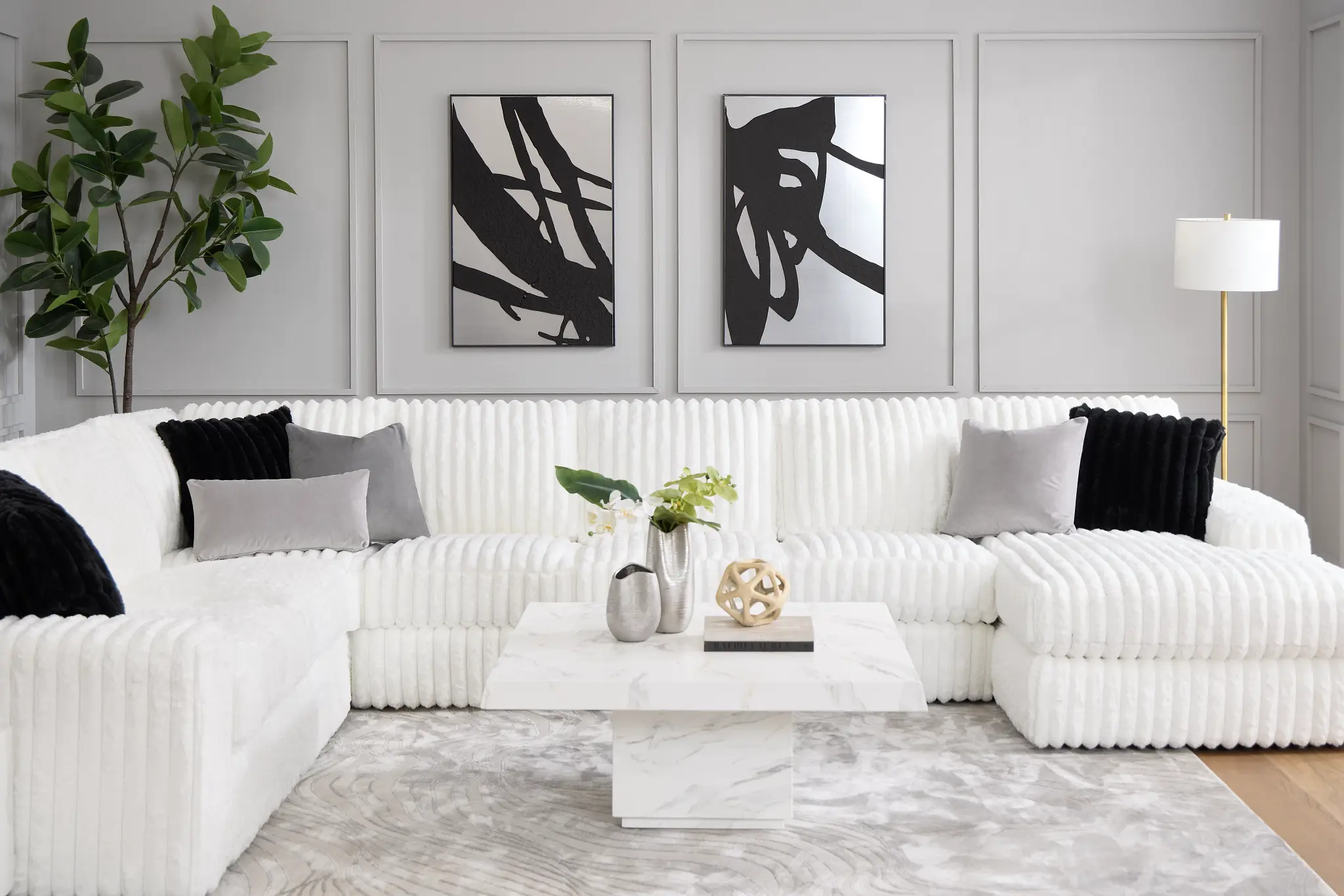 Teddy White Fabric Large Right Chaise Sectional Teddy White Fabric Large Right Chaise Sectional