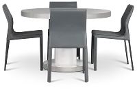 Miami White 47" Round Table & 4 Upholstered Chairs