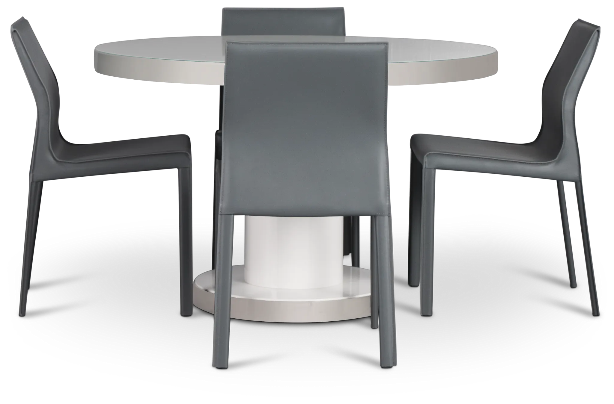 Miami White 47" Round Table & 4 Upholstered Chairs