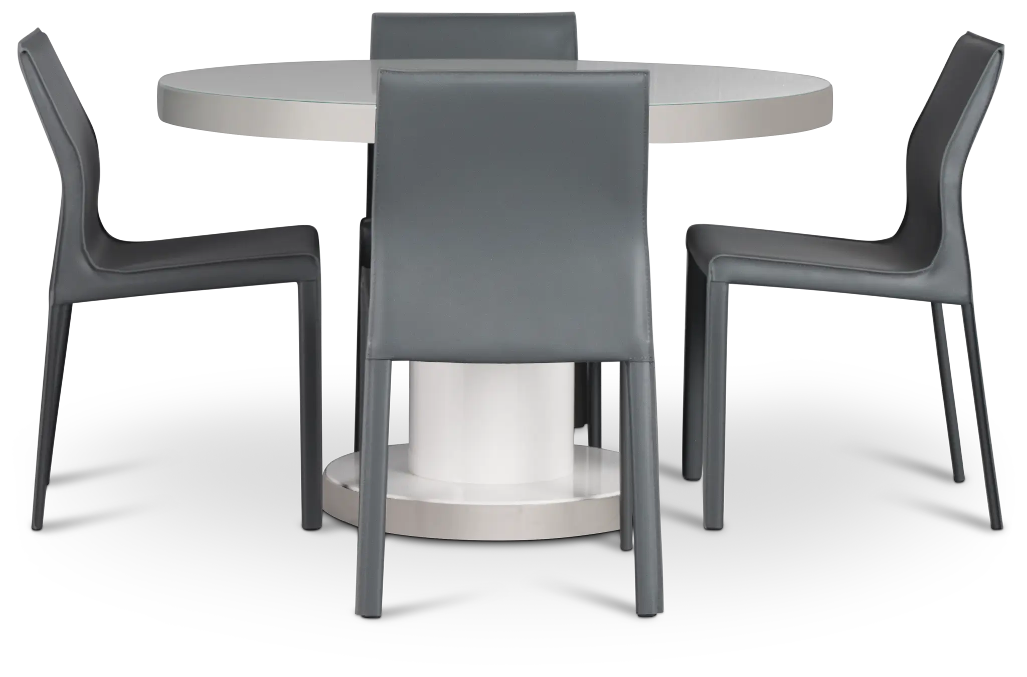 Miami White 47" Round Table & 4 Upholstered Chairs Miami White 47" Round Table & 4 Upholstered Chairs