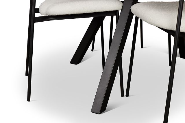 Lynden Light Tone Round Table & 4 White Woven Upholstered Side Chairs