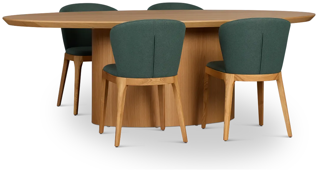 Nomad Light Tone 94" Oval Table & 4 Dark Green Chairs W/ Light Tone Leg