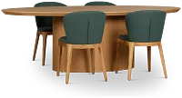 Nomad Light Tone 94" Oval Table & 4 Dark Green Chairs W/ Light Tone Leg