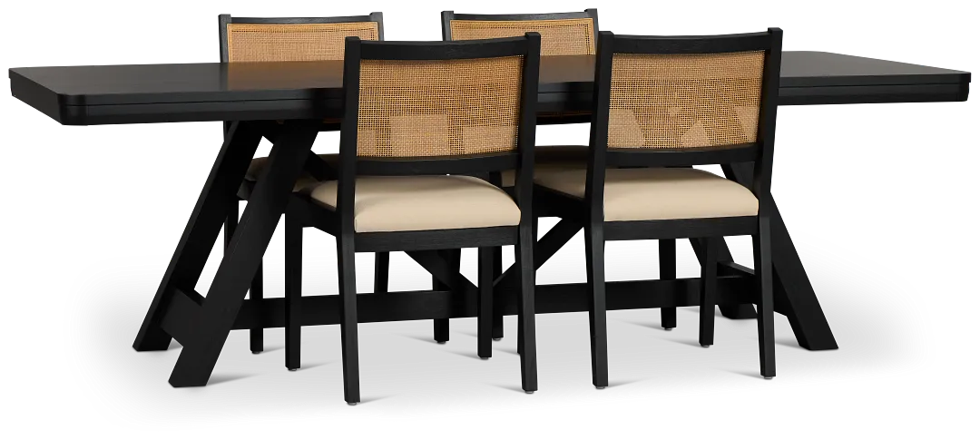 Pacific Black Trestle Table & 4 Upholstered Chairs