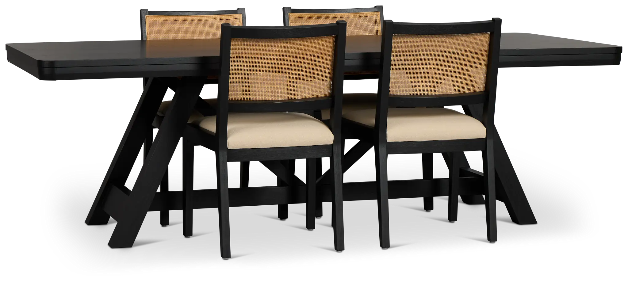 Pacific Black Trestle Table & 4 Upholstered Chairs Pacific Black Trestle Table & 4 Upholstered Chairs