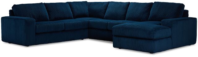 Charlie Dark Blue Fabric Medium Right Chaise Sectional
