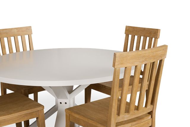 Nantucket White Round Table & 4 Light Tone Chairs