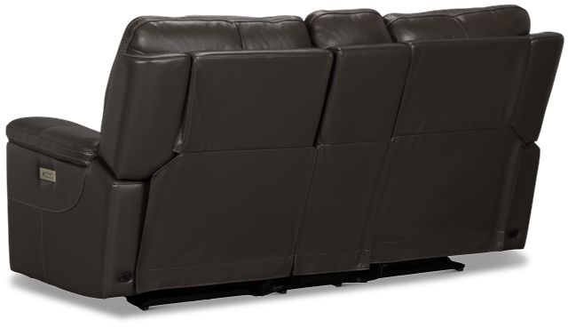 Fallon Dark Gray Lthr/vinyl Power Reclining Console Loveseat W/ Massage