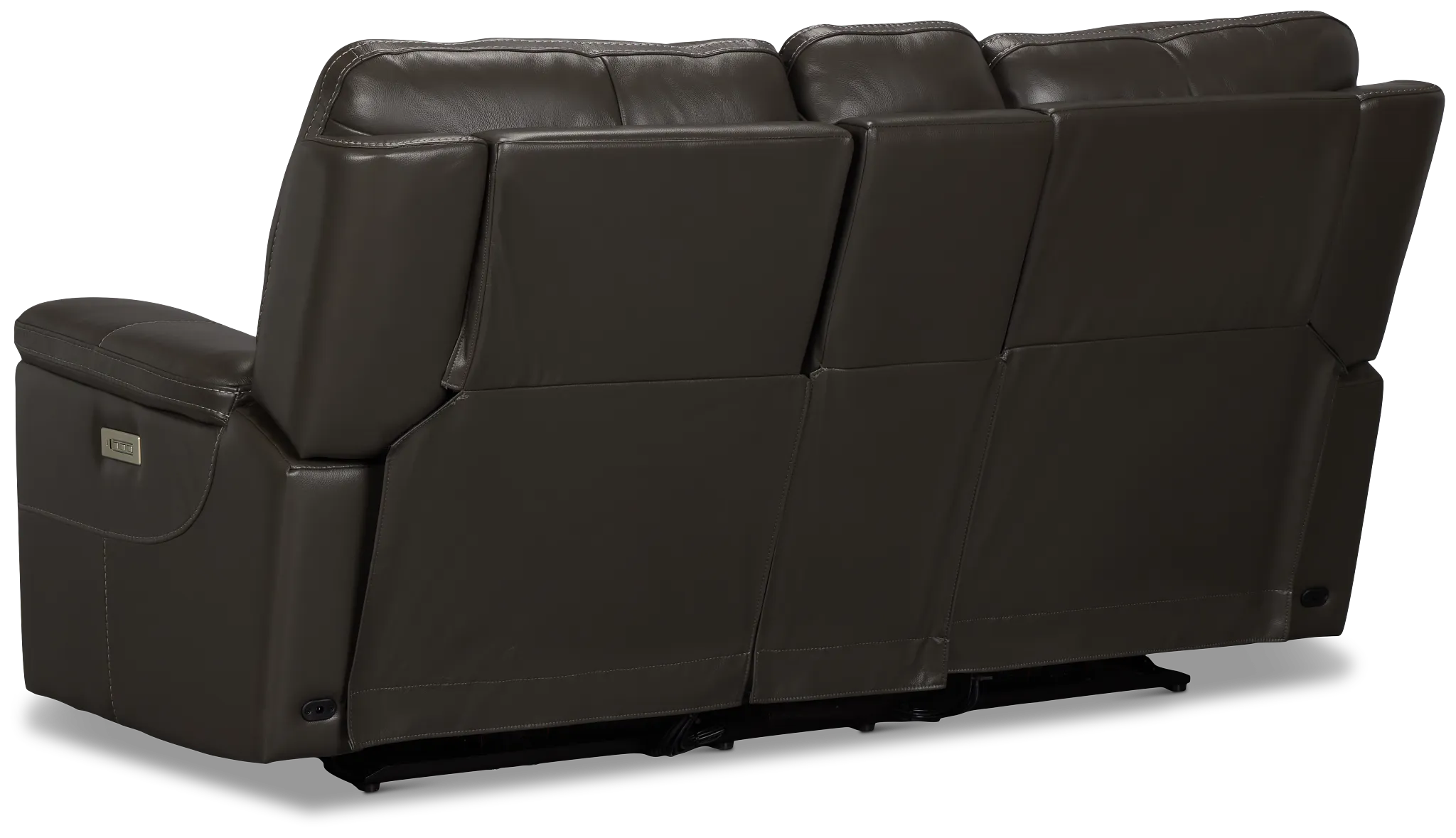 Fallon Dark Gray Lthr/vinyl Power Reclining Console Loveseat W/ Massage