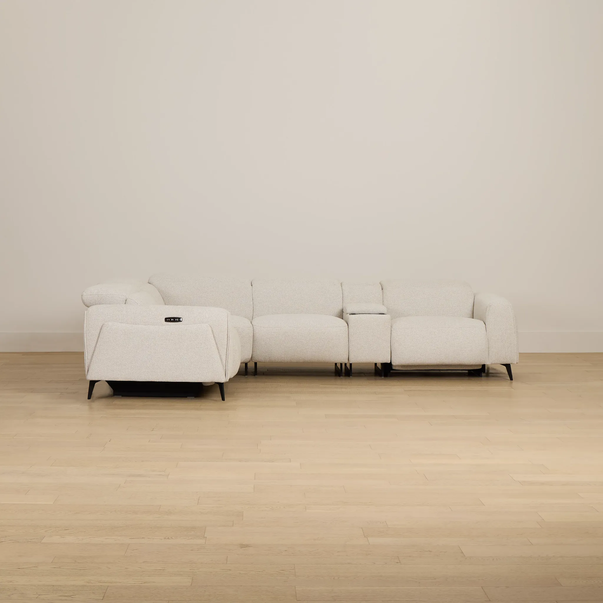 Reyna Light Beige Fabric Medium Triple Power 2-arm Sectional