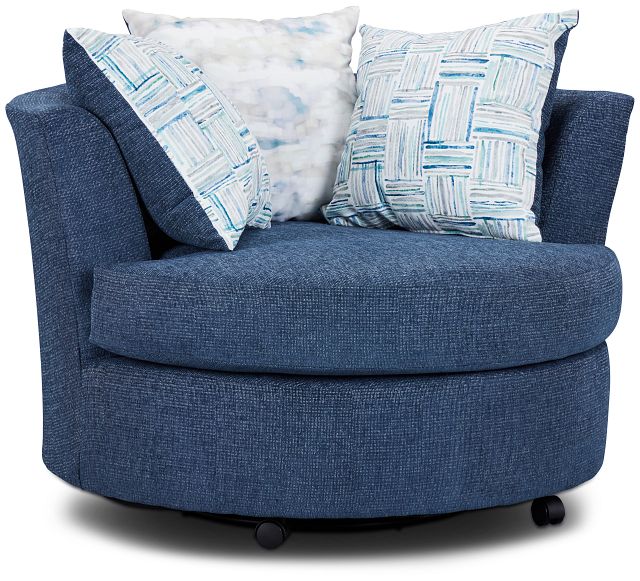 Rhodes Dark Blue Fabric Swivel Chair