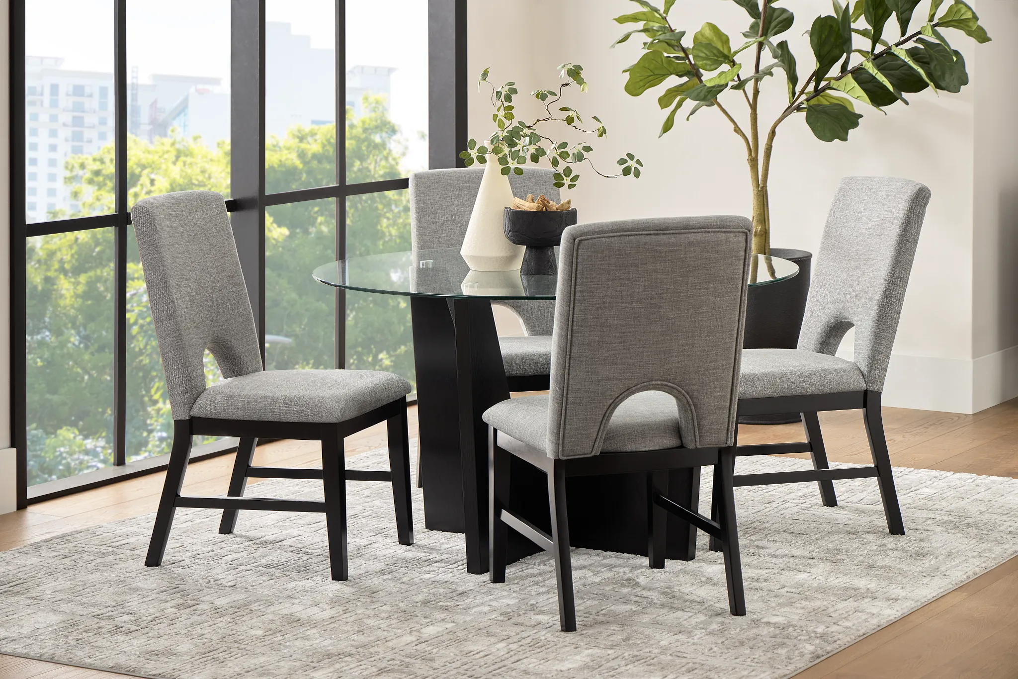 Oxford Glass Round Table & 4 Upholstered Chairs