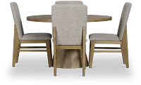 Modesto Light Tone Round Table & 4 Upholstered Chairs