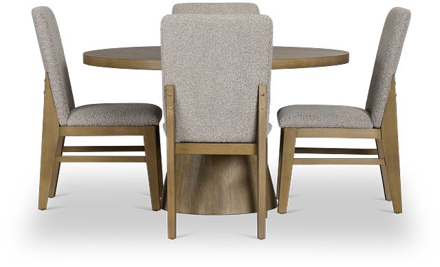 Modesto Light Tone Round Table & 4 Upholstered Chairs