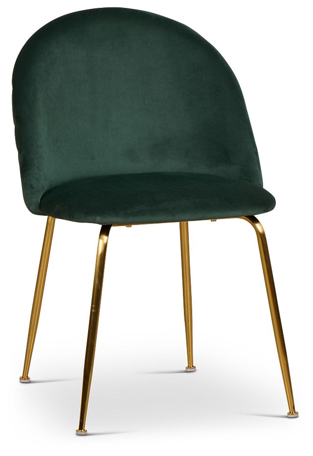 Capri Dark Green Velvet Upholstered Side Chair W/ Gold Legs