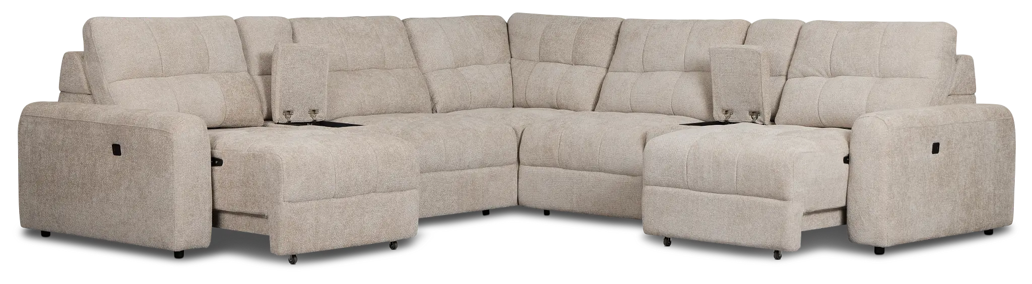 Hendrix Light Taupe Fabric Large Dual Power 2 Arm Extension Chaise Sectional Hendrix Light Taupe Fabric Large Dual Power 2 Arm Extension Chaise Sectional