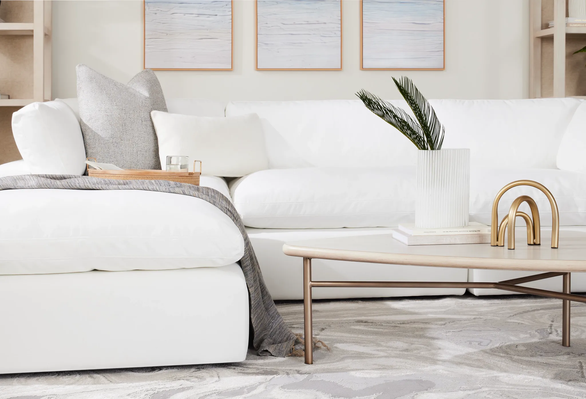 Grant White Fabric 5pc Bumper Sectional