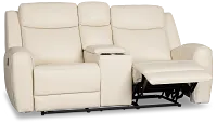 Walker Ivory Lthr/vinyl Reclining Console Loveseat