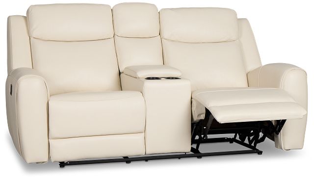 Walker Ivory Lthr/vinyl Reclining Console Loveseat