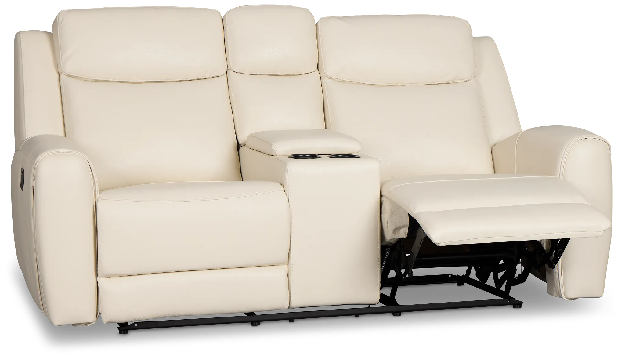 Walker Ivory Lthr/vinyl Reclining Console Loveseat