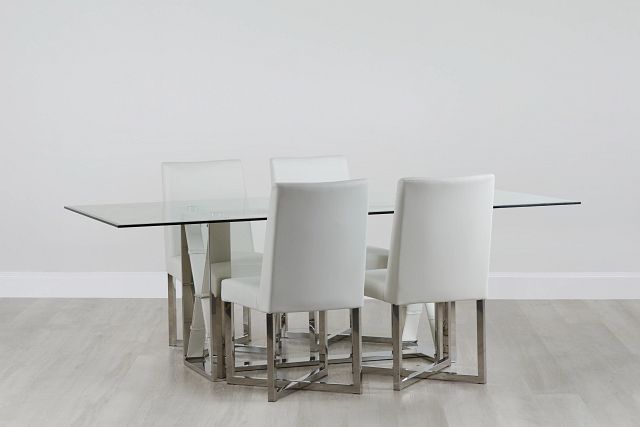 Mavis Glass White Table & 4 Upholstered Chairs (0)