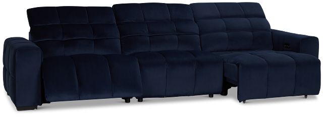 Gemma Navy Velvet Right Chaise Power Reclining Sectional