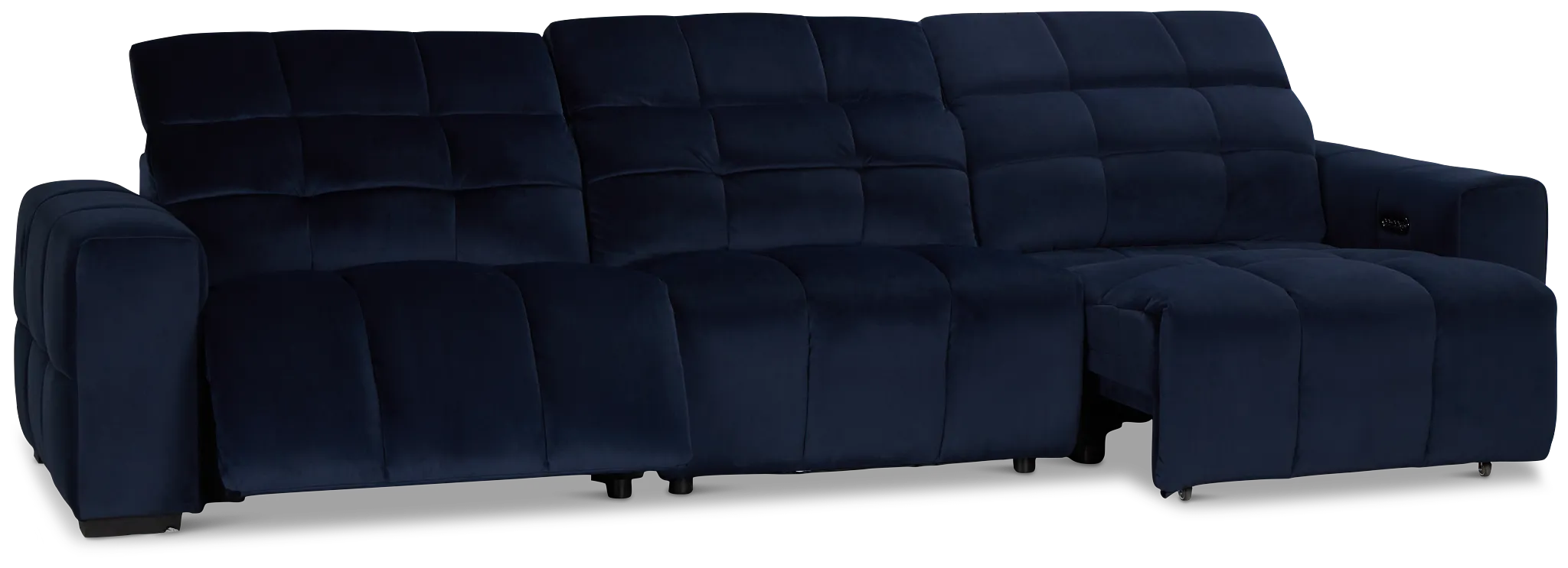 Gemma Navy Velvet Right Chaise Power Reclining Sectional